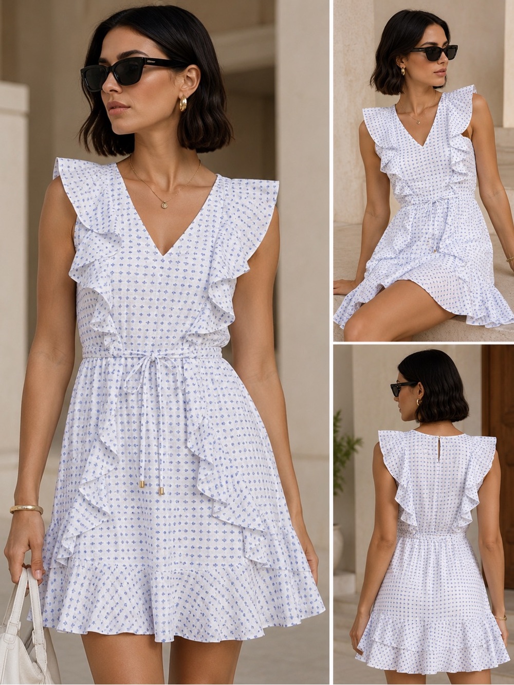 Tommy Hilfiger Summer ruffle flutter sleeve stretch cotton mini dress - Size 8